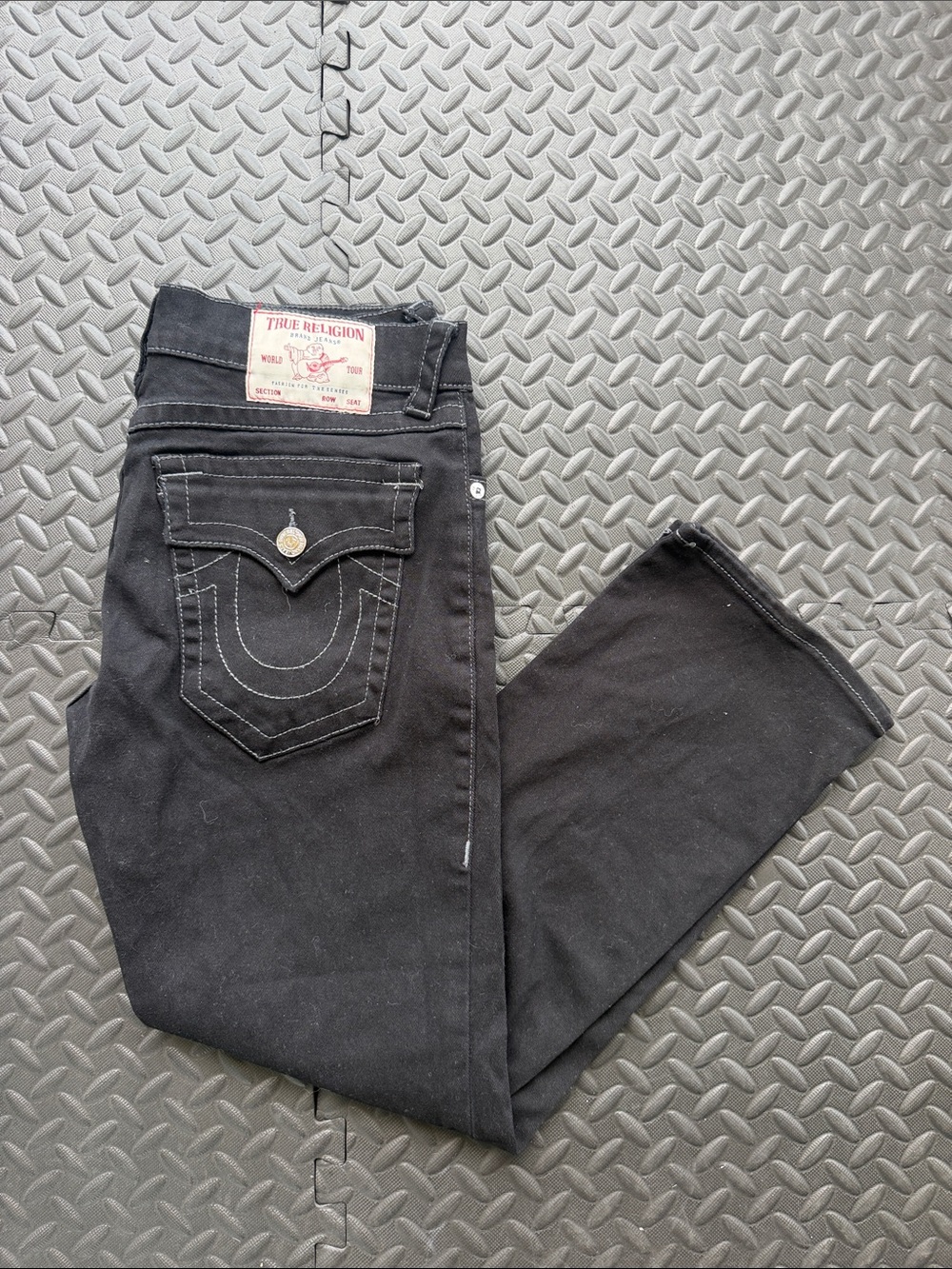 True Religion Ricky Men’s Straight Black Jeans Signature Pocket Flap size 33